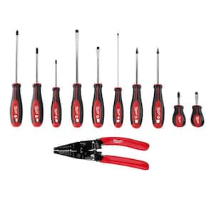 Screwdriver Set 10-28 AWG Multi-Purpose Dipped Grip Wire Stripper and Cutter with Reinforced Head (11-Piece)