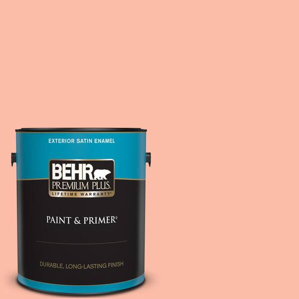 BEHR PREMIUM PLUS 1 gal. #200A-3 Blushing Apricot Satin Enamel Exterior Paint & Primer