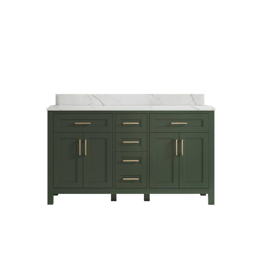 Cambridge 60 in. W x 22 in. D x 36 in. H Double Sink Bath Vanity in Pewter Green with Cove Edge Calacatta Quartz Top price history on PriceWatchPro