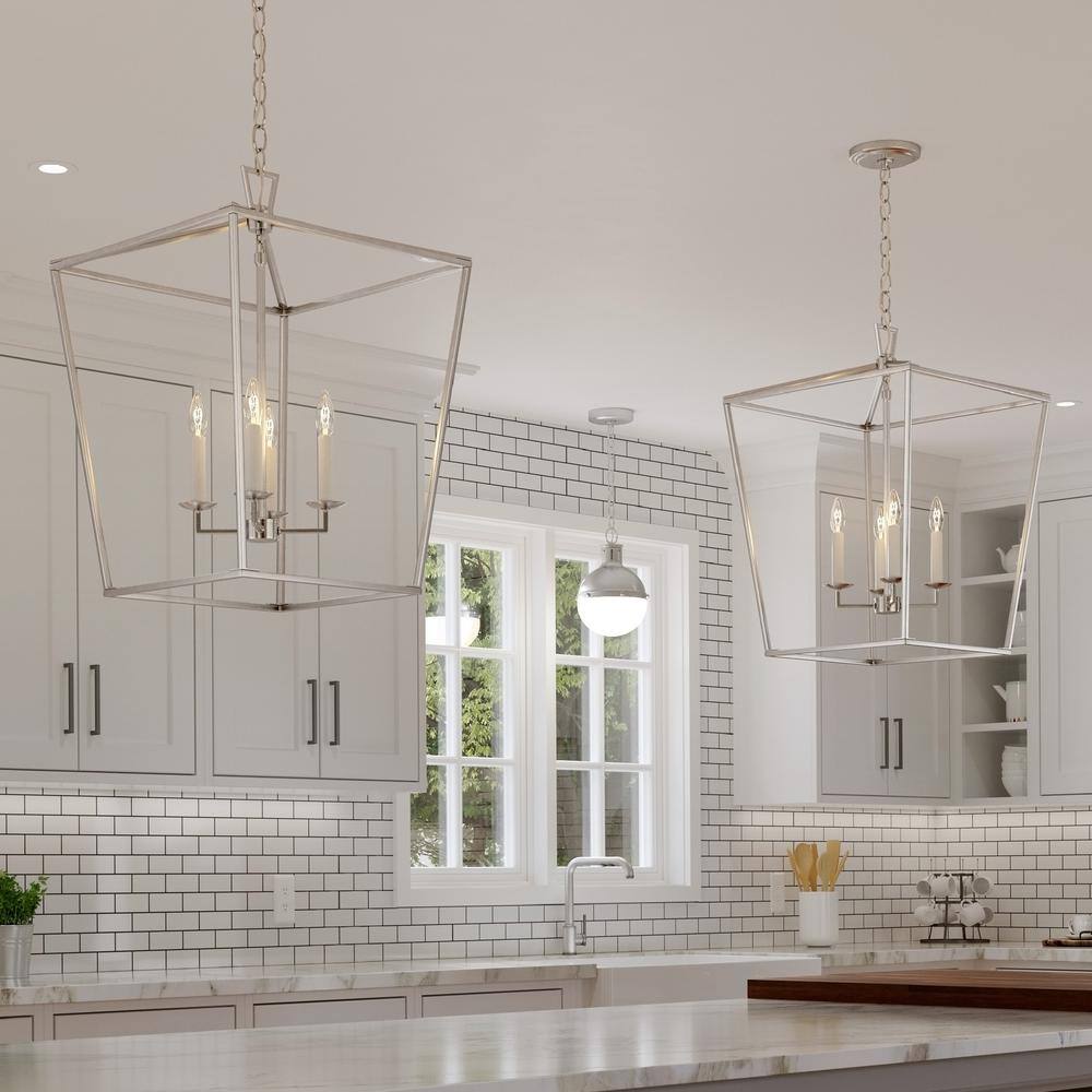 Dianna Brushed Nickel Four Light Lantern with LED Bulbs
