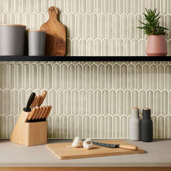 Medley Feather Celadon Green 11.41 in. x 12.87 in. Glossy Ceramic Mosaic Wall Tile (1.01 sq. ft./Each)