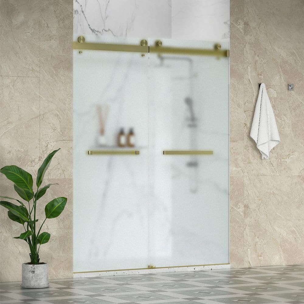 SolaAE 62-66 in. W x 76 in. H Double Sliding Frameless Shower Door in Brushed Gold with 3/8 in. Obscure Glass price history on PriceWatchPro