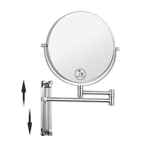 8 in. W x 8 in. H Small Round 7X HD Magnifying 2-Side Height Adjustable Telescopic Wall Bathroom Makeup Mirror in Chrome
