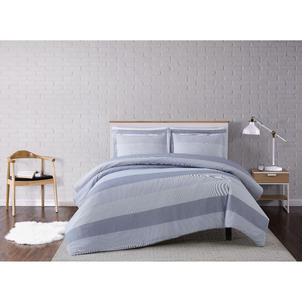 Gray Multi Stripe Full/Queen Microfiber Duvet Cover Set