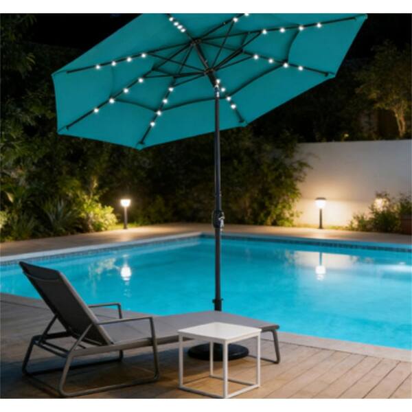 dark teal patio umbrella 10 ft. 3 Tier Outdoor Patio Umbrella with Solar Powered LED Light in Teal  QXY-580
