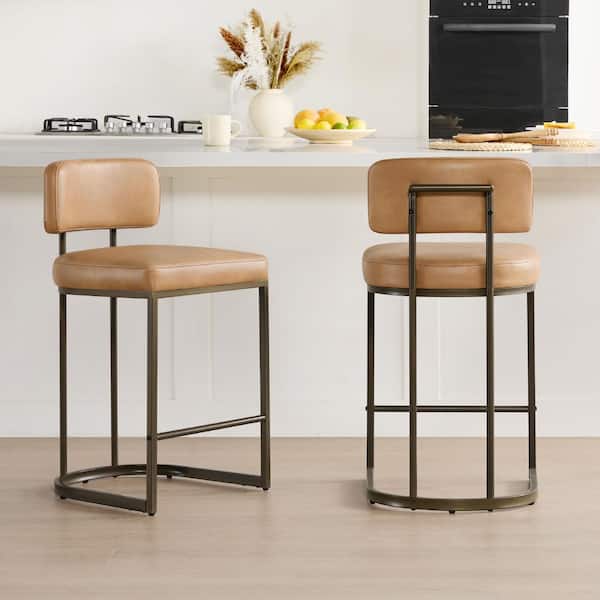 Esme Saddle Brown Fabric Counter Height Bar Stool with Metal Frame and Footrest for Diningroom (Set of 2)