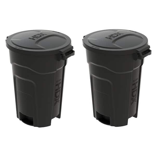 32 gal. Black Heavy Duty Outdoor Trash Can with Domed Lid (2-Pack)