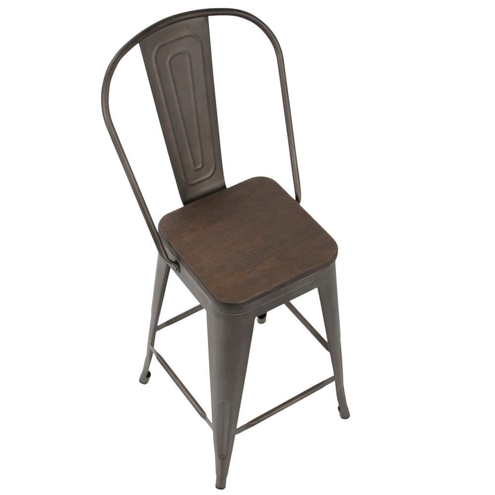 Antique and Espresso Industrial High Back Counter Stools - Set of 2
