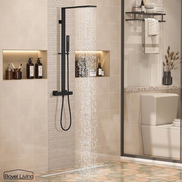 Boyel Living Exposed Pipe Complete Shower System 1-Spray Patterns with 2.5 GPM 8 in. Wall Mount Dual Shower Heads in Matte Black