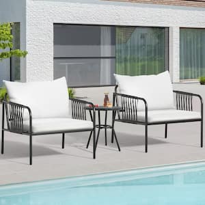 Deep Grey Wicker Outdoor Patio Lounge Chair with White Cushions (2-Pack)