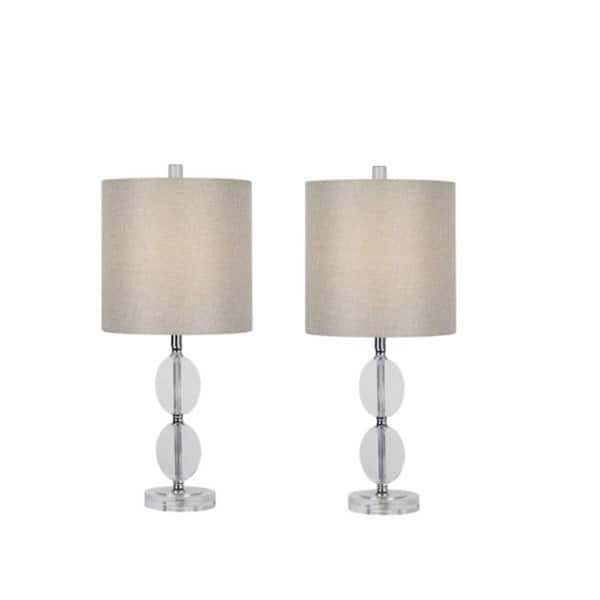 Fangio Lighting 23.5 in. Flat Hourglass Crystal Indoor Table Lamp Set with Decorator Shade and (Set of 2)