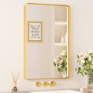 20 in. W x 30 in. H Modern Rectangular Aluminum Framed Wall Bathroom Vantiry Mirror in Brush Gold