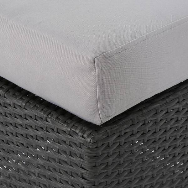 Noble House - Gray Wicker Outdoor Patio Ottoman with Silver Cushion
