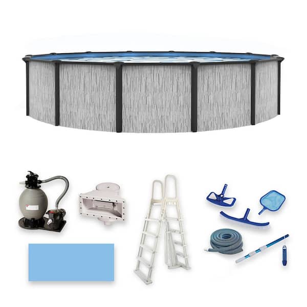 Sevilla 24 ft. Round 52 in. Deep Steel Wall Above Ground Swimming Pool Package w/ 6 in. Top Rail