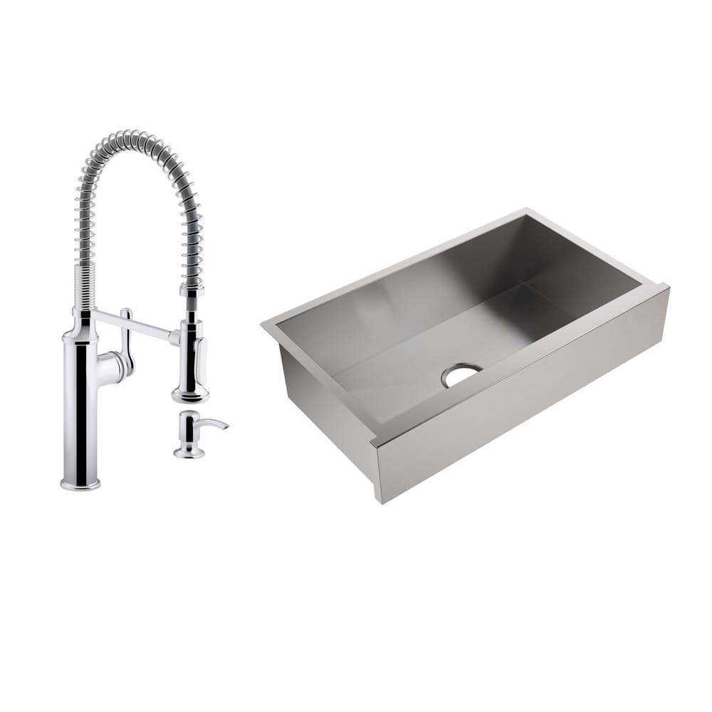 Kohler Lyric All In One Farmhouse Apron Front Stainless Steel 34 In Single Bowl Kitchen Sink With Sous Kitchen Faucet K R20910 10651 Cp The Home Depot