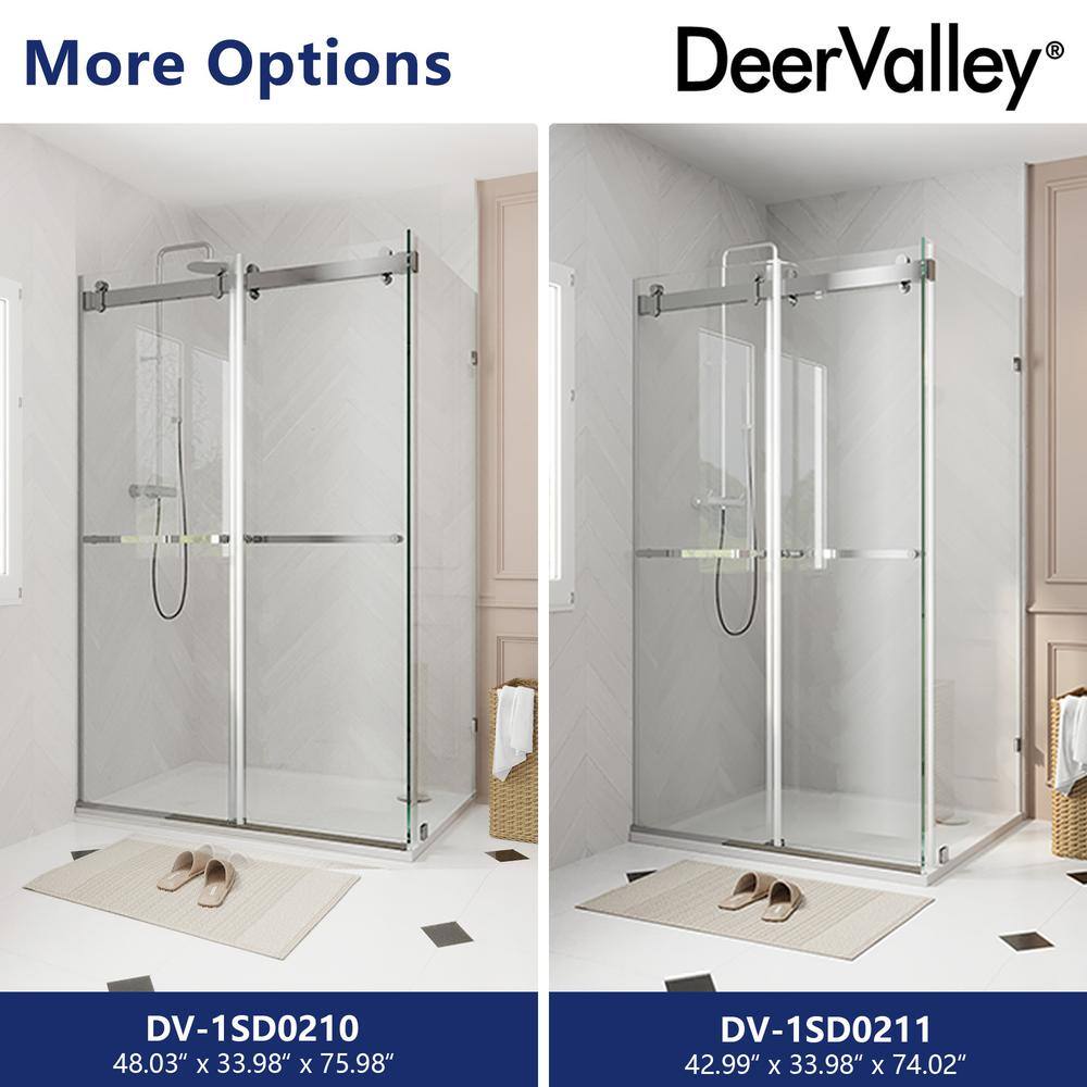 43" Frameless Sliding Shower Enclosure with Clear Glass and Stainless Steel