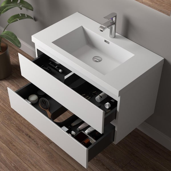 TONA Angela 36 in. Single HG. White Bath Vanity Wall-mounted