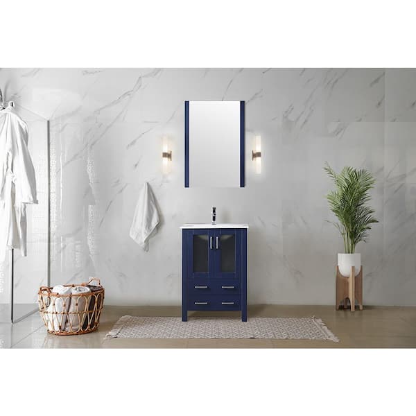 Lexora Volez 24 in W x 18 in D Navy Blue Bath Vanity and Integrated Ceramic Top
