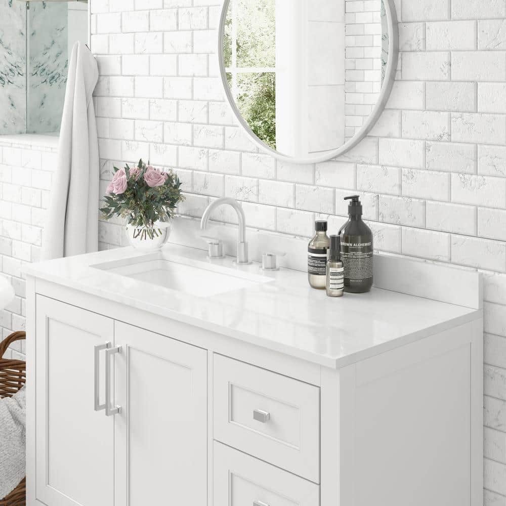 Vivien 42" White Composite Bathroom Vanity with Carrara Marble Top