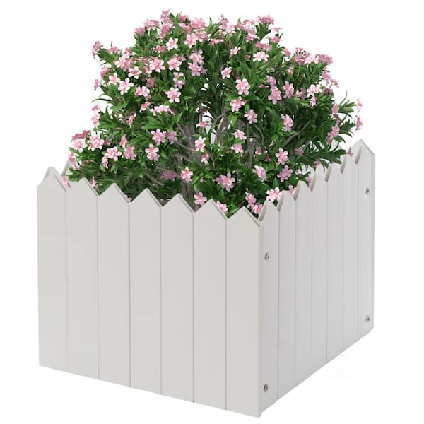 Gardenised Square Vinyl Traditional Fence Design Planter Box