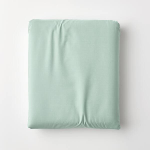 The Company Store Company Cotton Sea Mist Solid 300-Thread Count Cotton Percale Queen Fitted Sheet