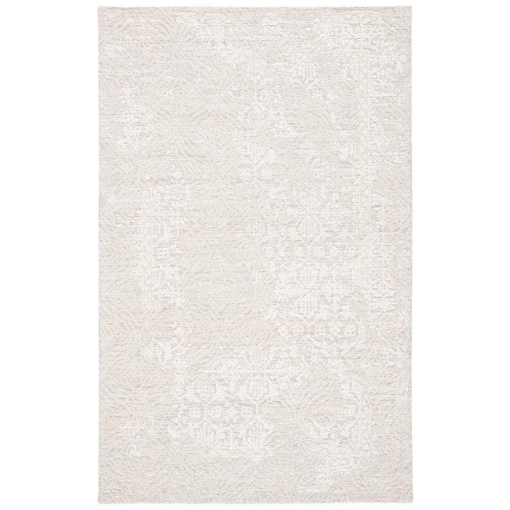 Hand-Tufted Ivory Wool Floral Rug - 59" x 84" Rectangular Design