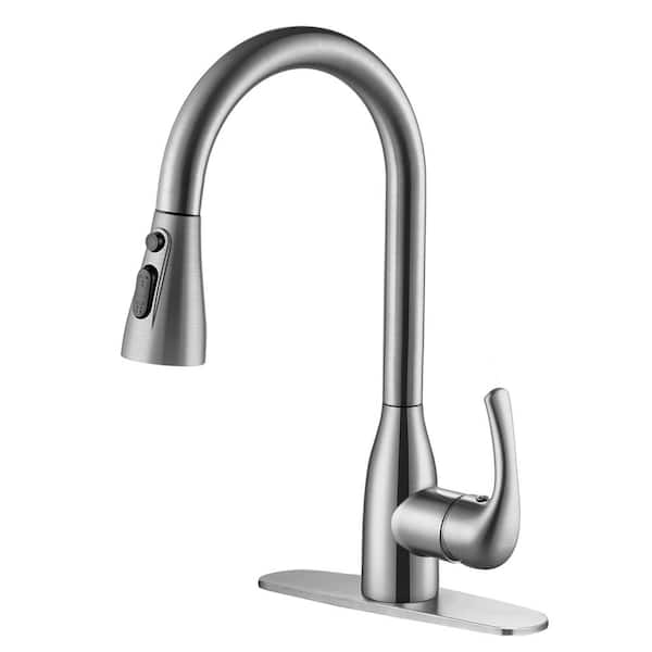 cobbe Single Handle Pull Down Sprayer Kitchen Faucet with Deckplate Included in Brushed Nickel