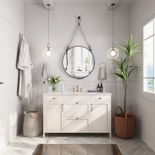 DEERVALLEY 49 in. W x 22 in. D Engineered Stone White Rectangular