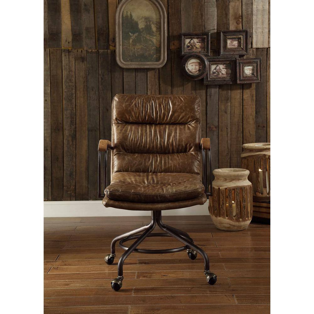 Vintage Whiskey Brown Genuine Leather Swivel Executive Chair