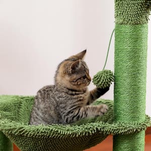 Green Cactus Cat Tree Cat Scratching Post with Hammock Play Tower, Full Wrapped Sisal Scratching Post for Cats