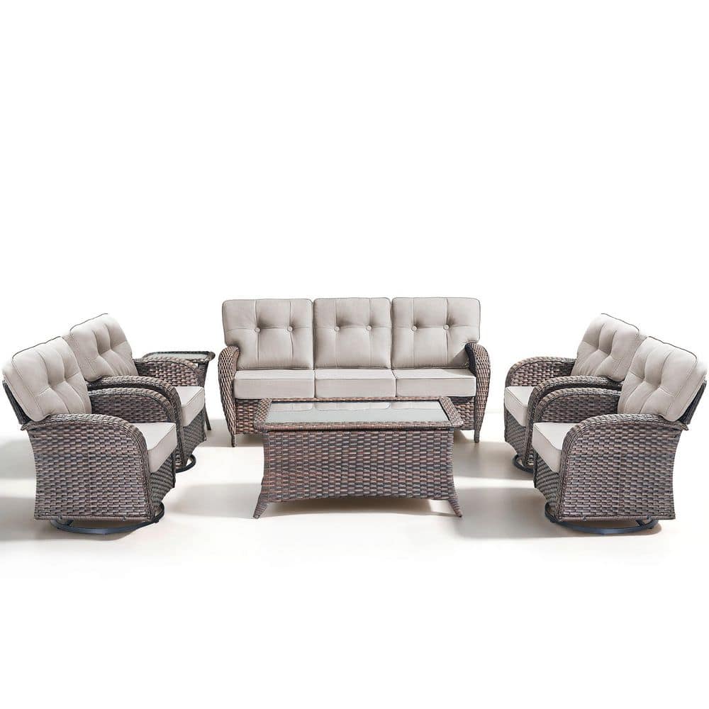 7-Piece Wicker Patio Conversation Set with Swivel Rocking Chairs and Beige Cushions price history on PriceWatchPro