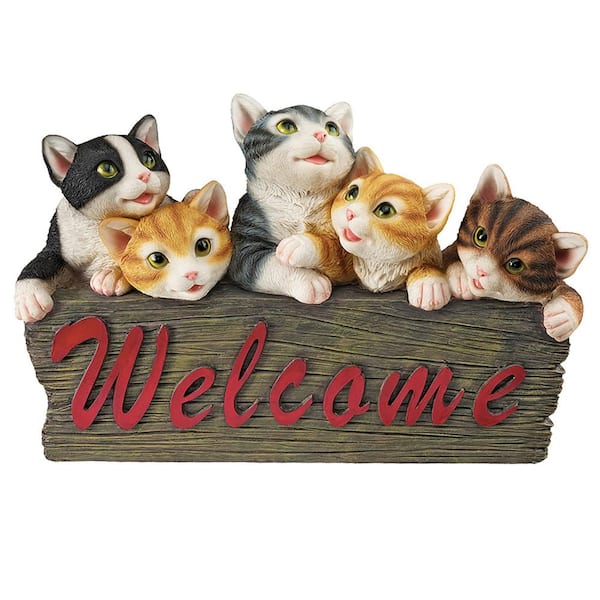 Design Toscano 8 in. H Kitten Kaboodle Cat Welcome Sign Statue