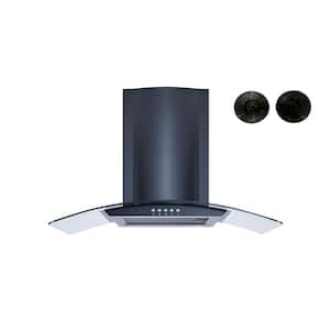 30 in. Convertible Wall Mount Range Hood in Black with Mesh Filters, Charcoal Filters and Push Button Control