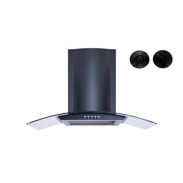 Winflo 30 in. Convertible Wall Mount Range Hood in Black with Mesh Filters, Charcoal Filters and Push Button Control