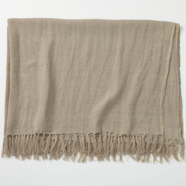 The Company Store Belgium Linen Fringed Natural Throw Blanket