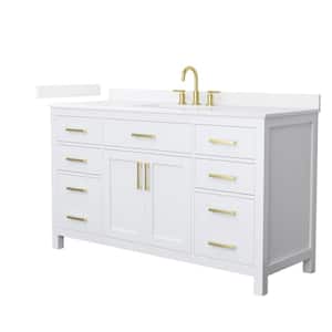 Beckett 60 in. Single Freestanding White Bath Vanity with White Quartz Top