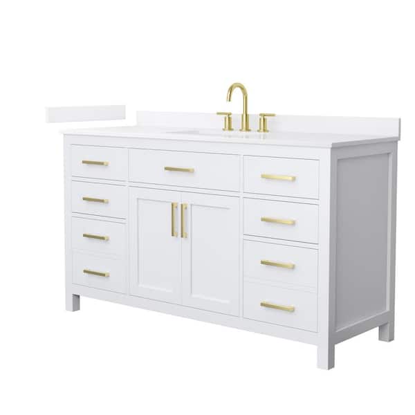 Beckett 60 in. Single Freestanding White Bath Vanity with White Quartz Top