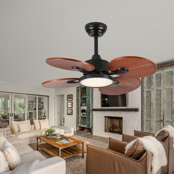 33 in. Indoor Black Downrod Mount Standard Ceiling Fan with 4 Solid Wood Blades, Dimmable LED and APP & Remote Control