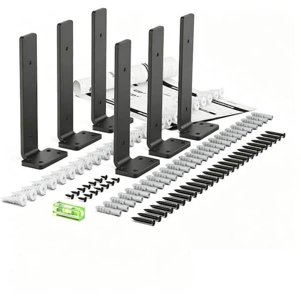 6-Pack 8 in. L Black Floating Shelf Brackets, Wall Shelf Support Brackets with 1/5 in. Thick and 160 lb. Load Capacity