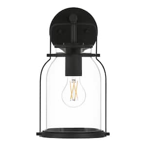 Wye 12.9 in. Matte Black Hardwired Outdoor Wall Lantern Sconce with No Bulbs Included
