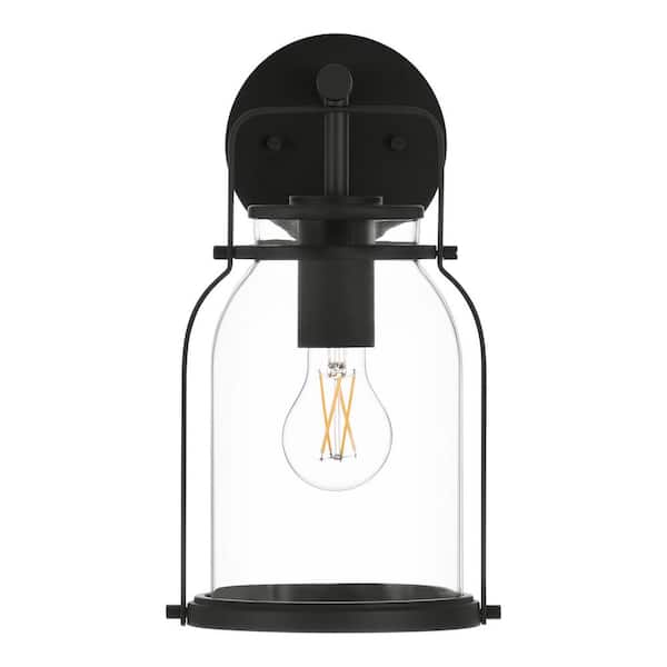 Hampton Bay Wye 12.9 in. Matte Black Hardwired Outdoor Wall Lantern Sconce with No Bulbs Included