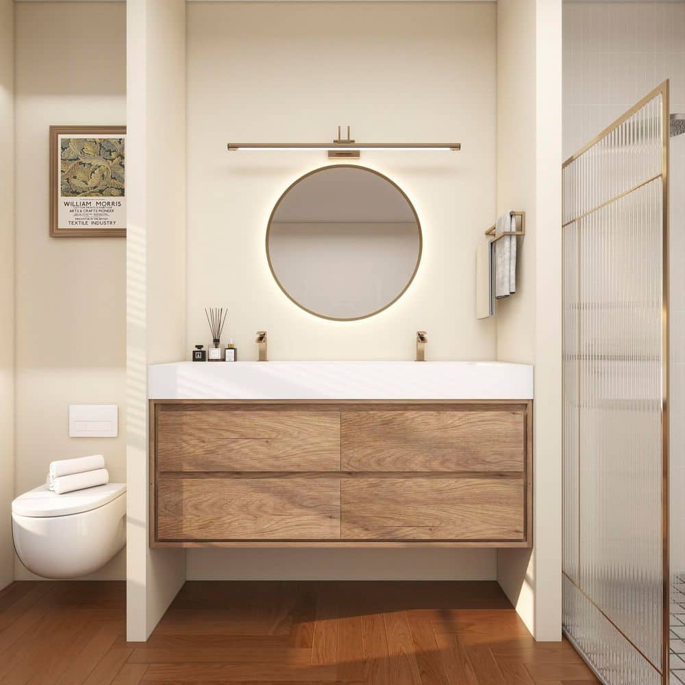 Saggie 59 in. W. x 20 in. D x 28 in. H Double Sink Floating Bath Vanity in Teak Oak with White Acrylic Top price history on PriceWatchPro
