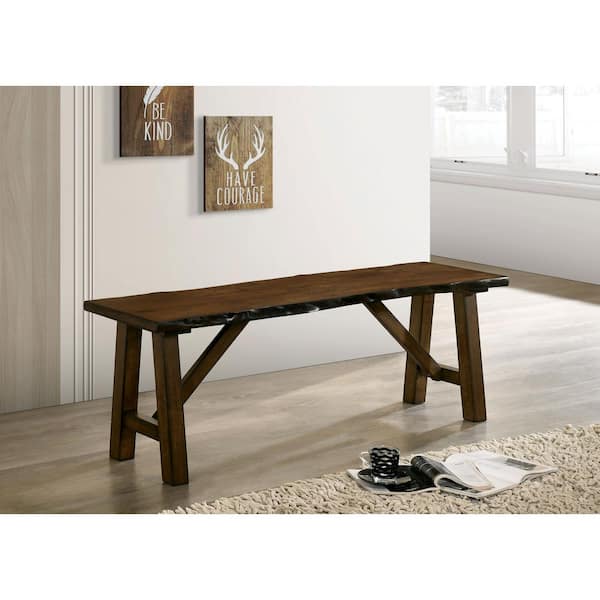 Junga Brown Walnut Wood Dining Bench With Live Edge