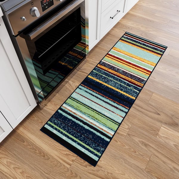 Ottohome Collection Non-Slip Rubberback Striped 2x5 Indoor Runner Rug, 1 ft. 8 in. x 4 ft. 11 in., Multicolor