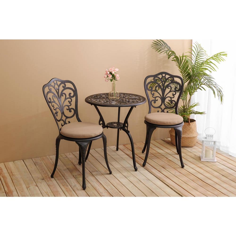3-Piece Rust-Resistant Cast Aluminum Patio Outdoor Bistro Set Rust-Proof Fu