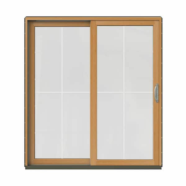 JELD-WEN 72 in. x 80 in. W-2500 Contemporary Green Clad Wood Left-Hand 4 Lite Sliding Patio Door w/Stained Interior