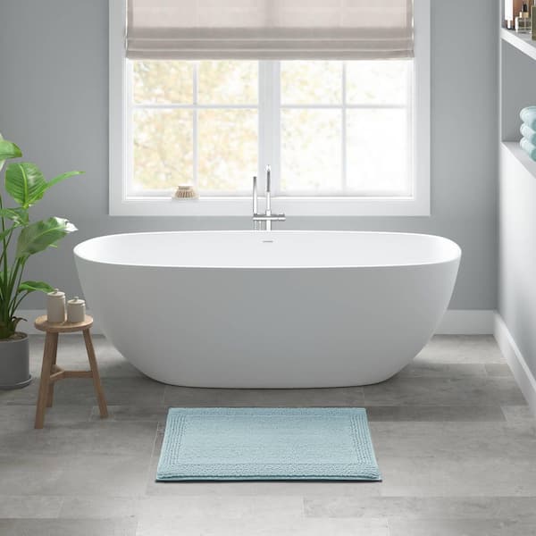 17 in. x 24 in. Blue 100% Cotton Tufted 3000 GSM Reversible Bath Rug