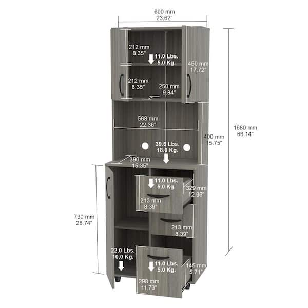 Inval America Mini Refrigerator-Microwave Storage Cabinet - Washed Oak