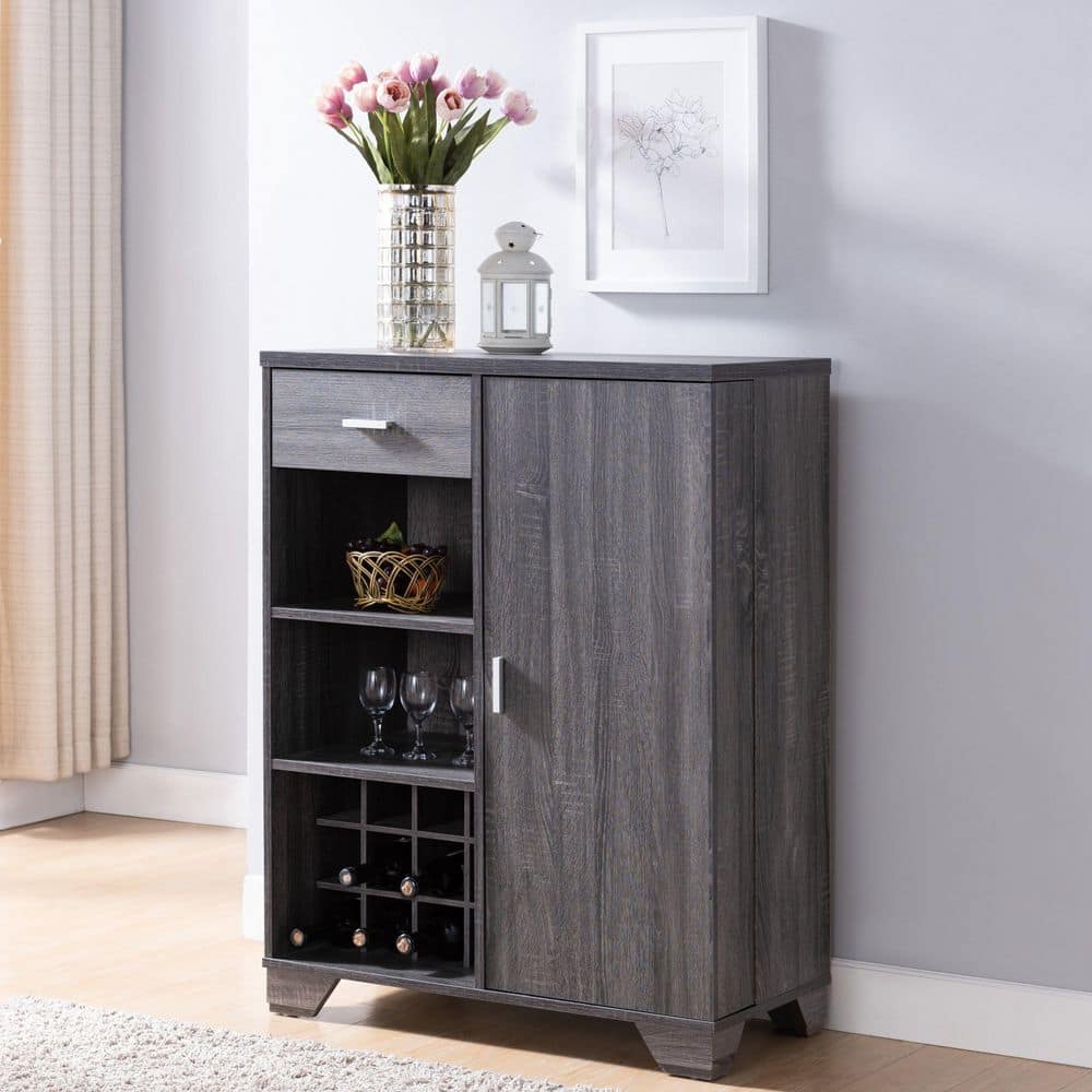 Morchi 12-Bottle Dark Gray Bar-Wine Cabinet
