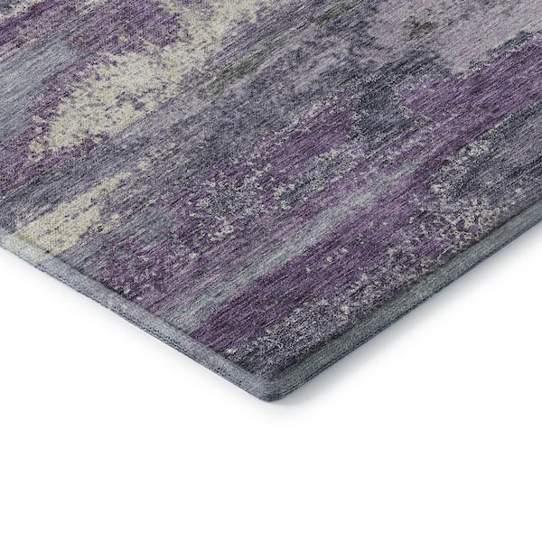 Mayfield Premium Machine Washable Abstract AMF942 Purple 2 ft. 3 in. x 7 ft. 6 in. Runner Rug